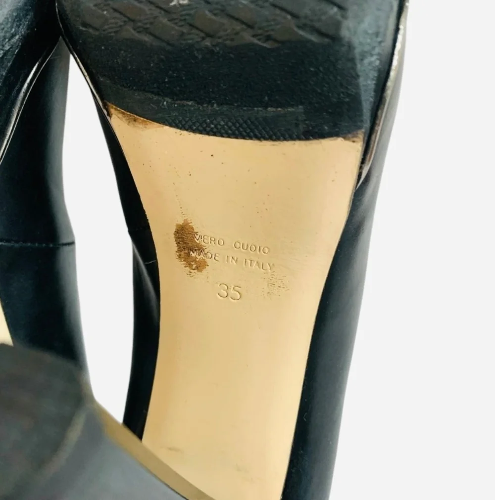 FABIANI Italy Black Leather Crystal Stiletto Heels Platform Pumps Designer Shoes